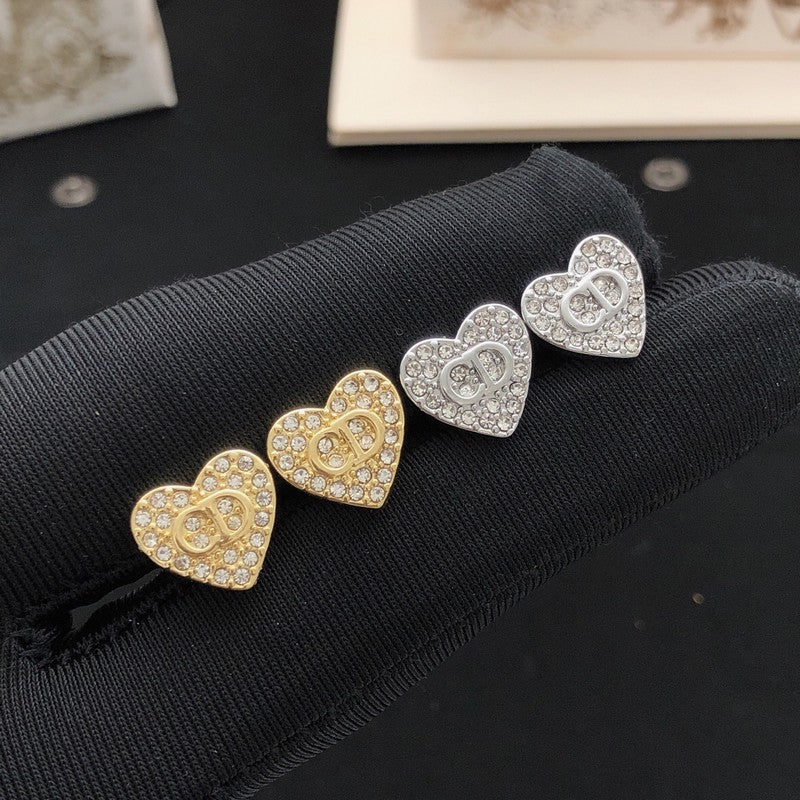 CD Diamond Heart Gold Earrings