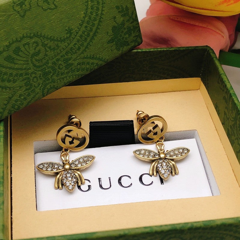 GG Diamond Bee Drop Earrings