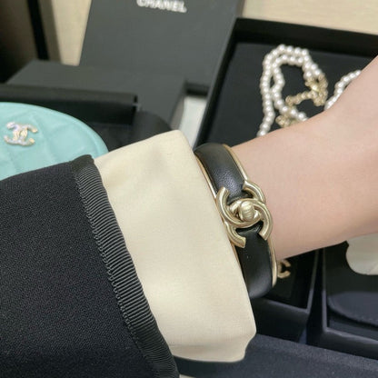 CC Black Leather Cuff Bracelet